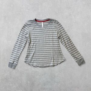 Gilligan & O’Malley Women's Small Grey and White Ribbed Long Sleeve Pajama Shirt